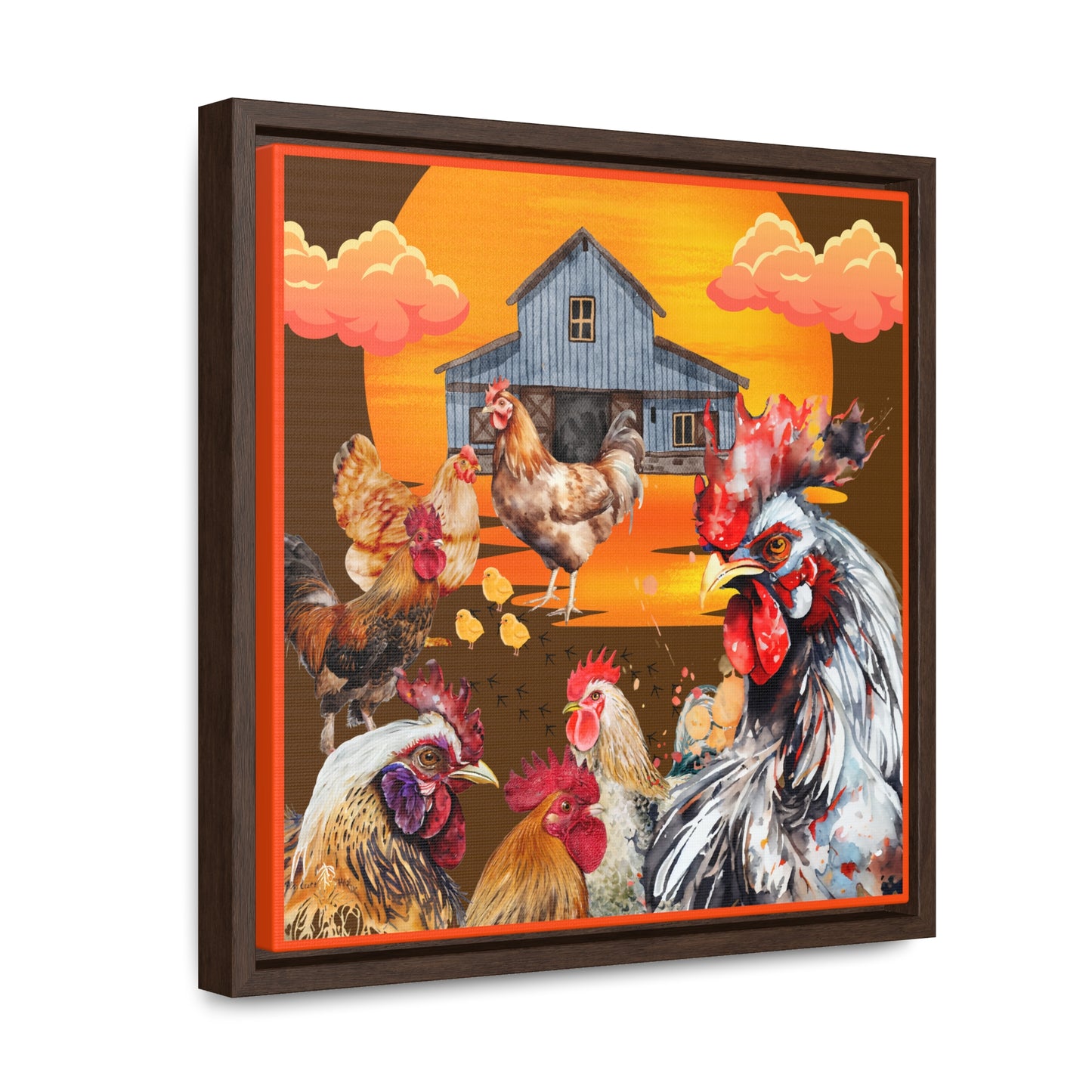 Chickens At Sunset Gallery Canvas Wraps, Square Frame