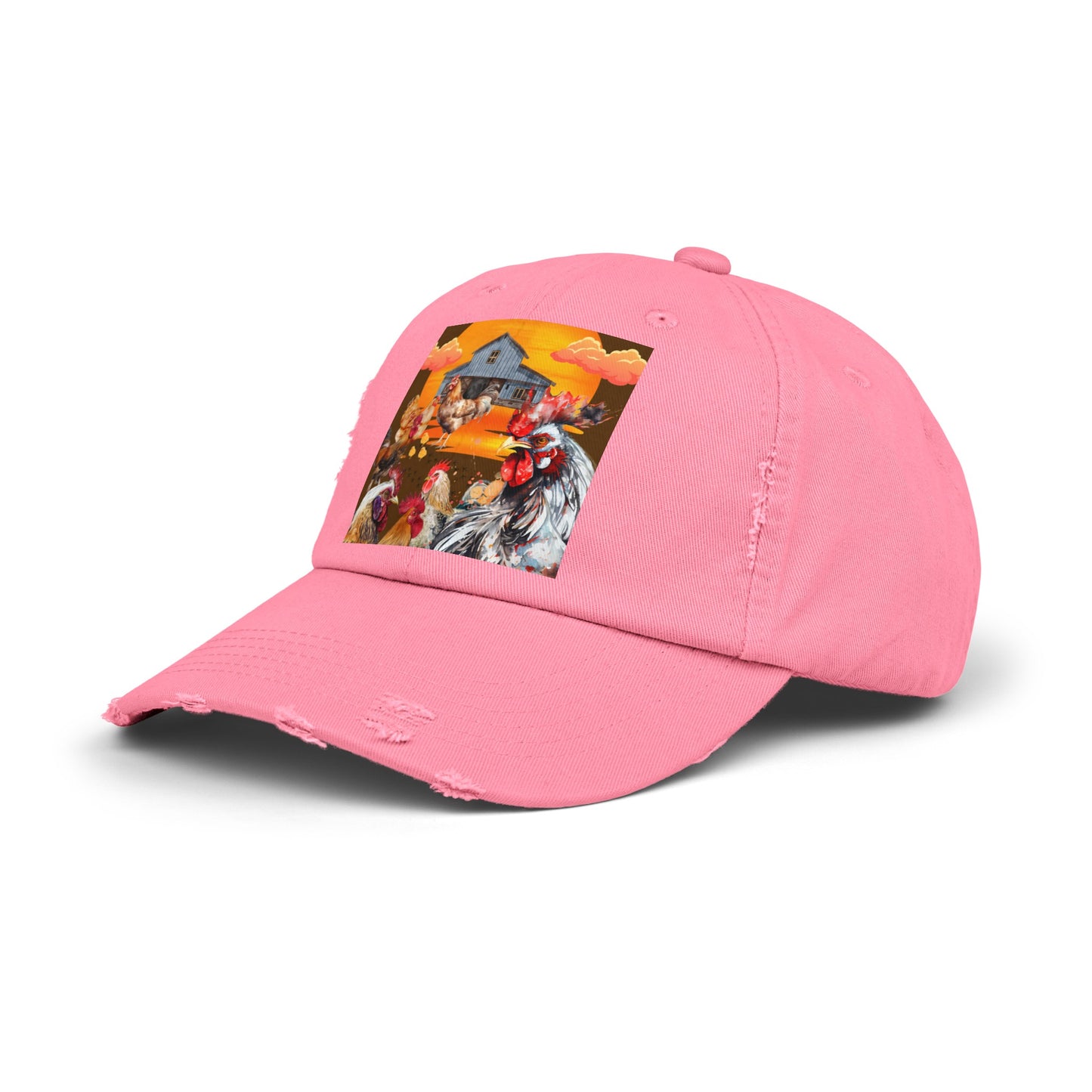 Chickens At Sunset Unisex Distressed Cap