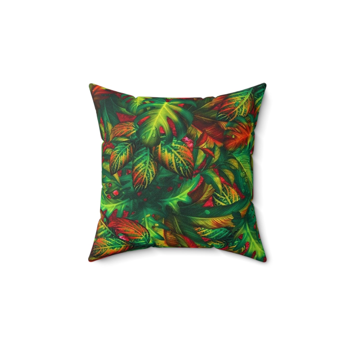 Spun Polyester Square Pillow Green Leaves 2