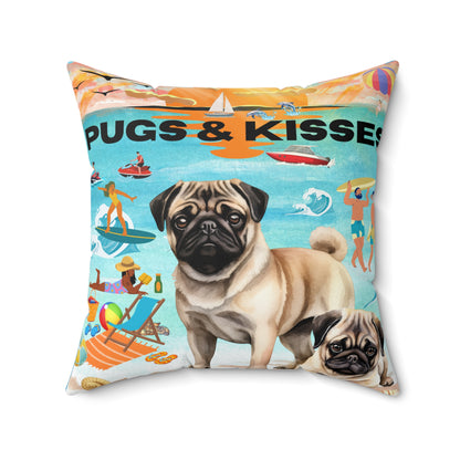 Pugs & Kisses Spun Polyester Square Pillow