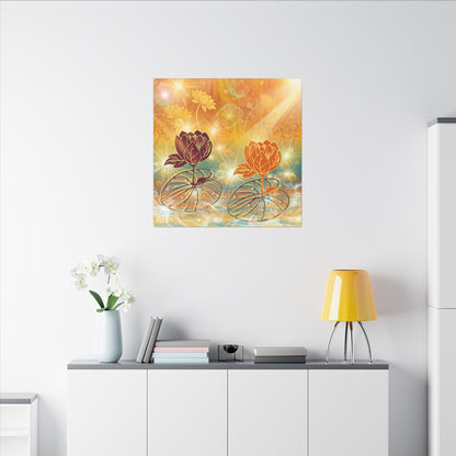 Morning Dew- Lotus Blossom Stretched Canvas Art Print, Vibrant Wall Decor, Meditation Room Artwork, Floral Home Decoration, Gift for Yoga Lovers