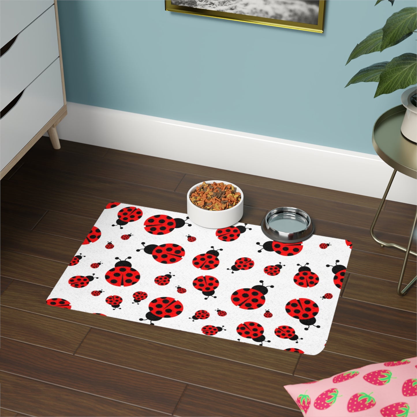 Pet Food Mat (12x18) Ladybugs Red