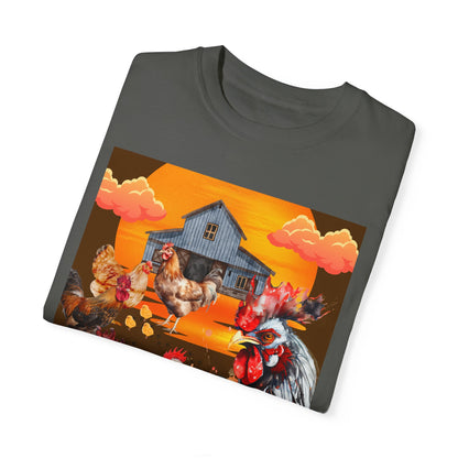 Chickens At Sunset Unisex Garment-Dyed T-shirt