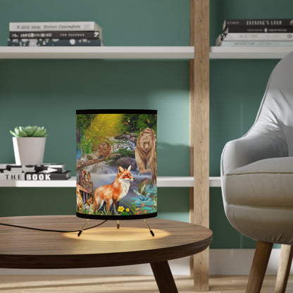 Foxes And Forest Friends Tripod Lamp with High-Res Printed Shade, US\CA plug