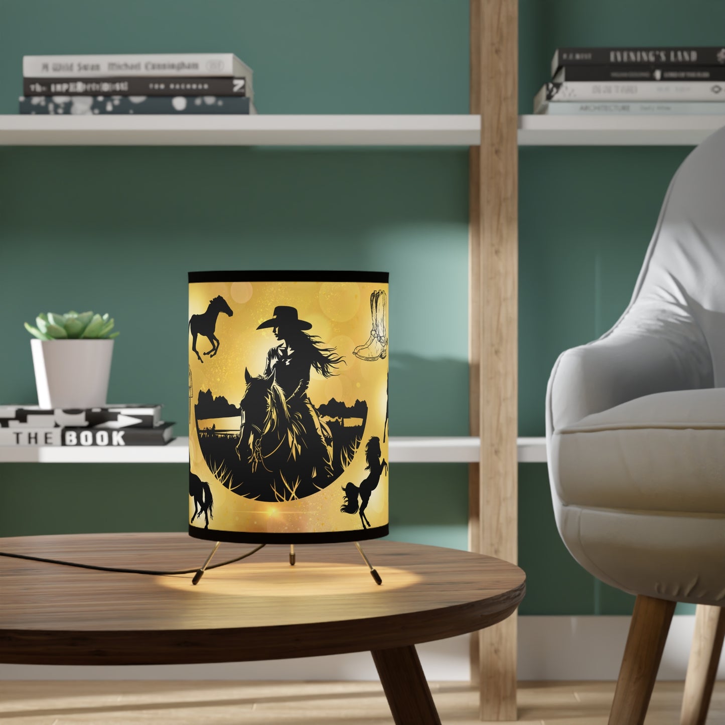 Cowgirl Country Tripod Lamp with High-Res Printed Shade, US\CA plug