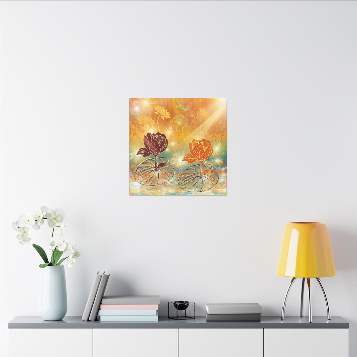 Morning Dew- Lotus Blossom Stretched Canvas Art Print, Vibrant Wall Decor, Meditation Room Artwork, Floral Home Decoration, Gift for Yoga Lovers