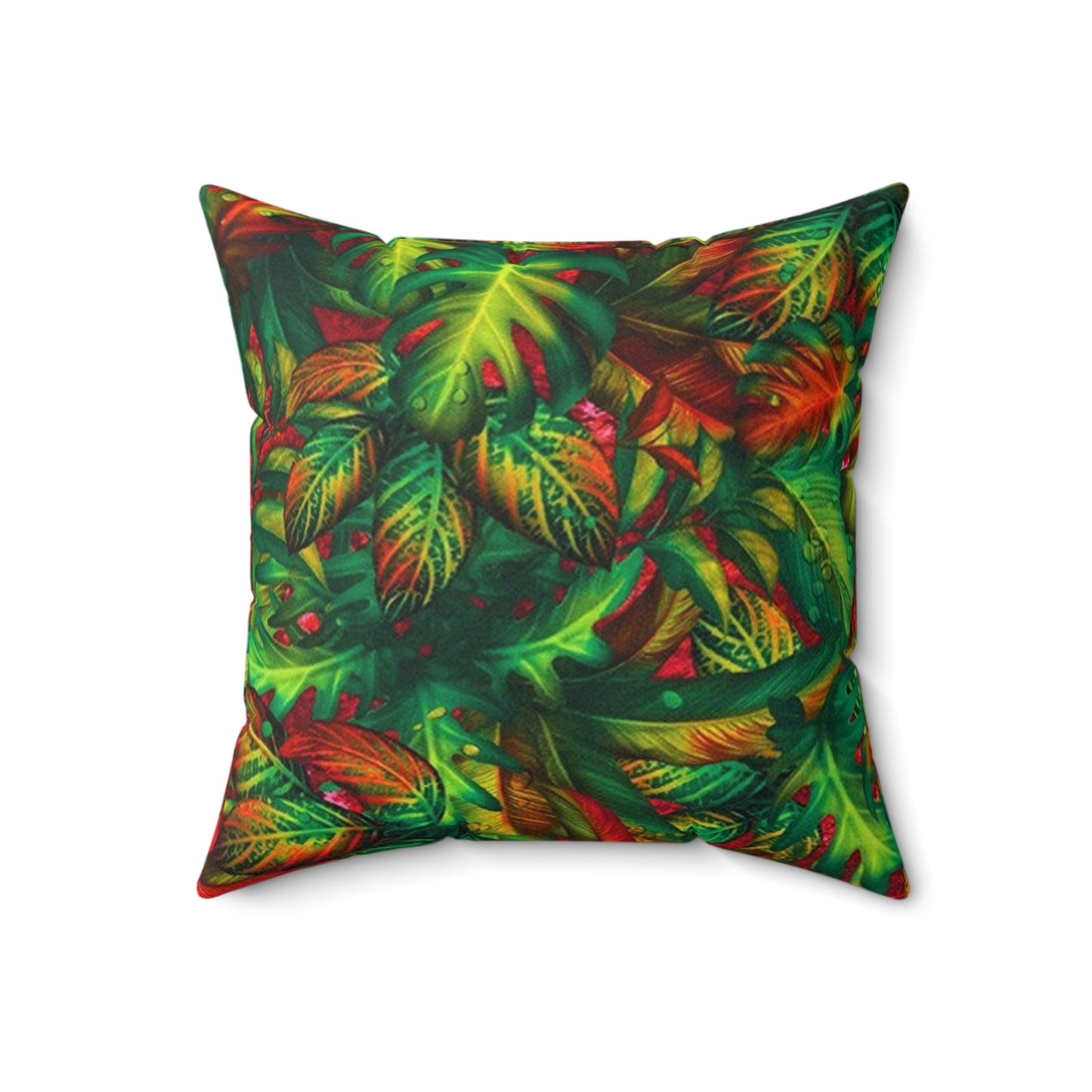 Spun Polyester Square Pillow Green Leaves 2