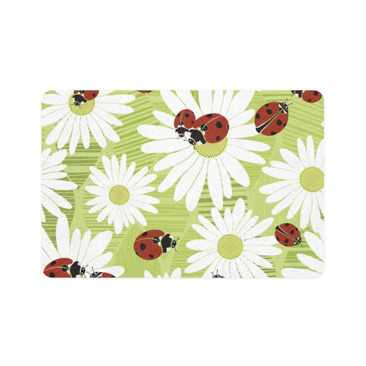 Pet Food Mat (12x18) Ladybugs Green Floral