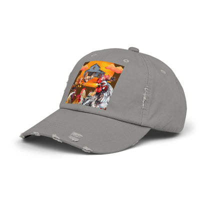 Chickens At Sunset Unisex Distressed Cap