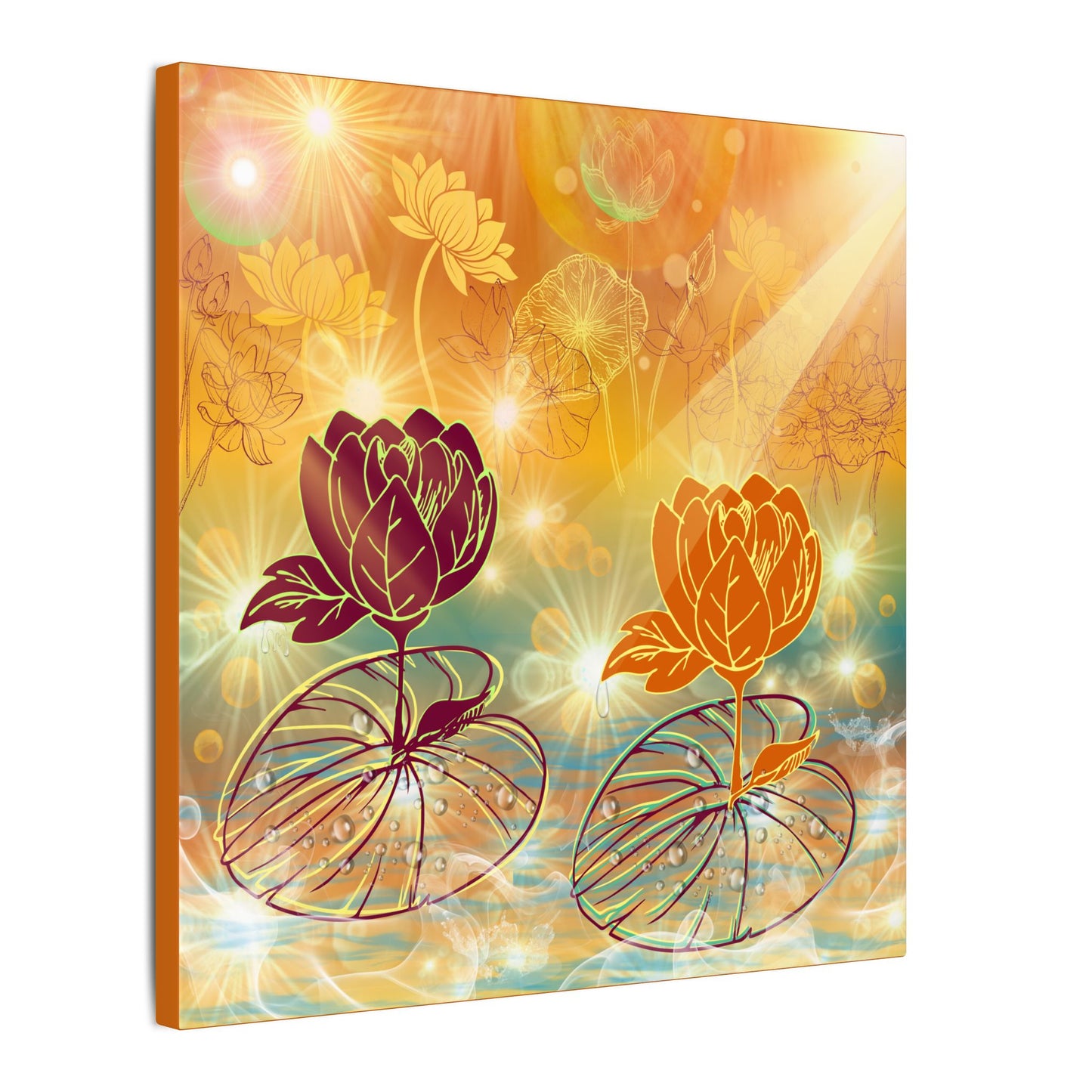 Morning Dew- Lotus Blossom Stretched Canvas Art Print, Vibrant Wall Decor, Meditation Room Artwork, Floral Home Decoration, Gift for Yoga Lovers