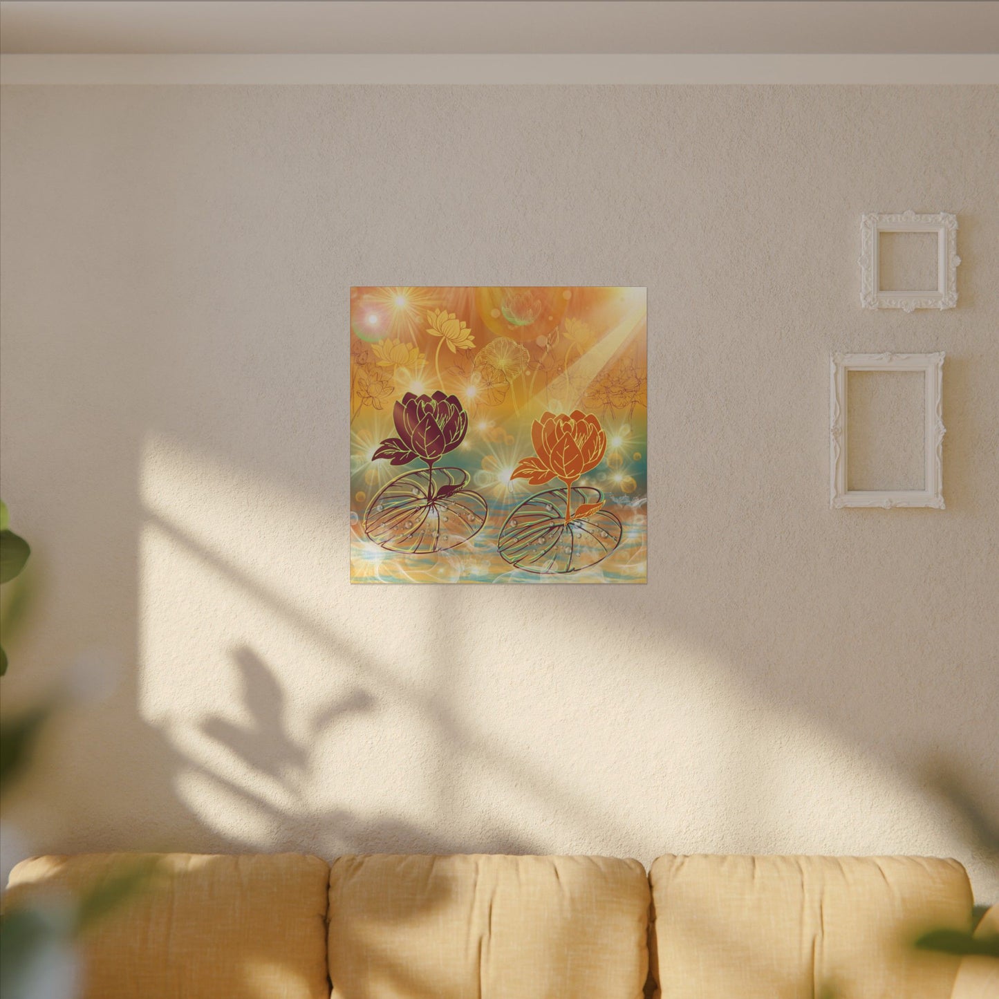 Morning Dew- Lotus Blossom Stretched Canvas Art Print, Vibrant Wall Decor, Meditation Room Artwork, Floral Home Decoration, Gift for Yoga Lovers