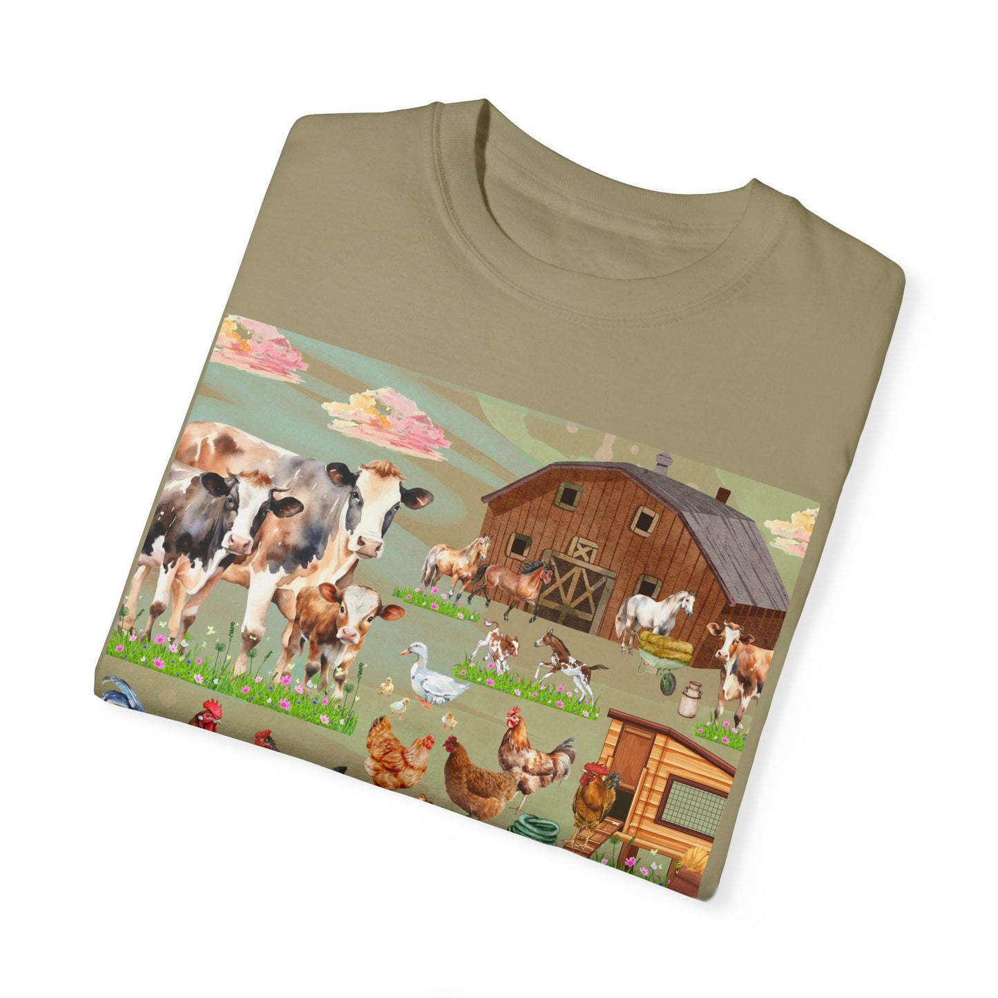 Springtime At The Barnyard Unisex Garment-Dyed T-shirt