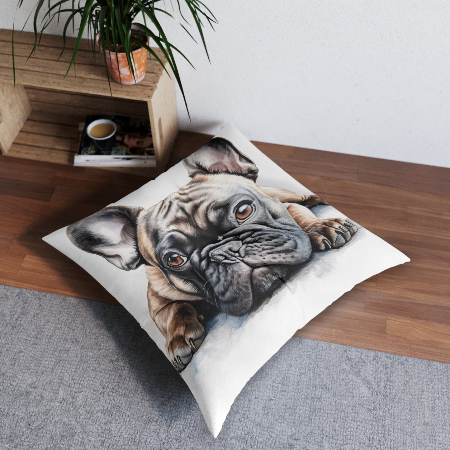 Tufted Floor Pillow, Square Frenchie 2