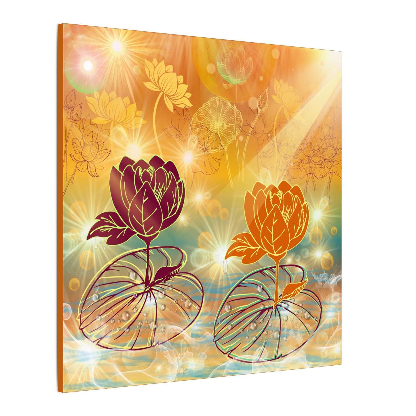 Morning Dew- Lotus Blossom Stretched Canvas Art Print, Vibrant Wall Decor, Meditation Room Artwork, Floral Home Decoration, Gift for Yoga Lovers