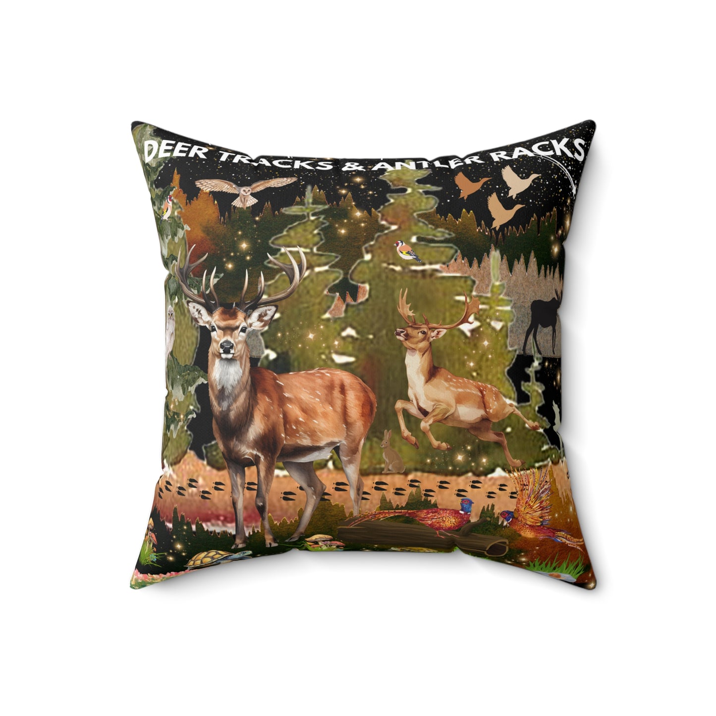 Deer Tracks & Antler Racks Spun Polyester Square Pillow