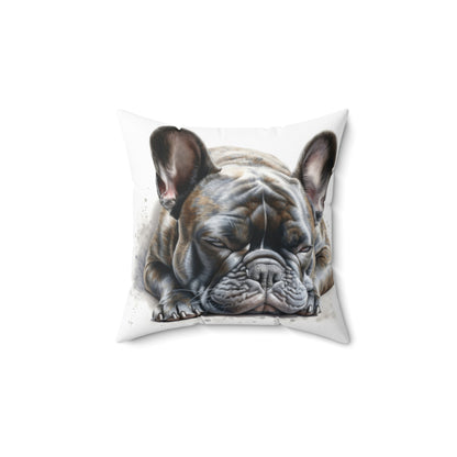 Spun Polyester Square Pillow Frenchie Sleeping