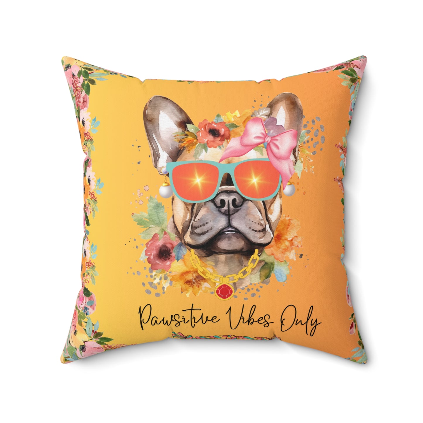 Pawsitive Vibes Only Spun Polyester Square Pillow