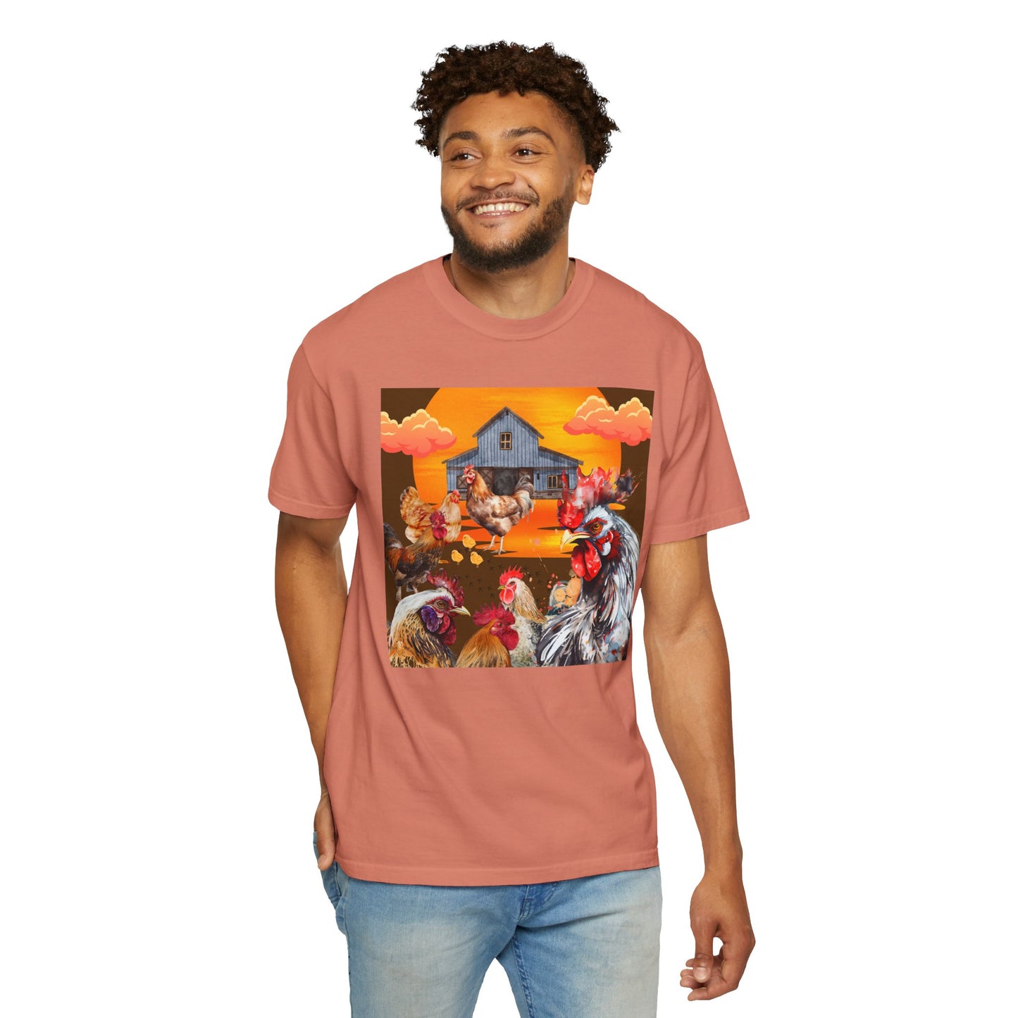 Chickens At Sunset Unisex Garment-Dyed T-shirt