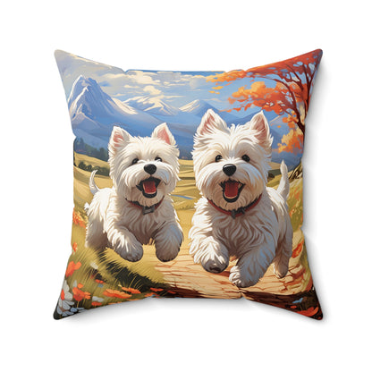 Westie 2 Spun Polyester Square Pillow