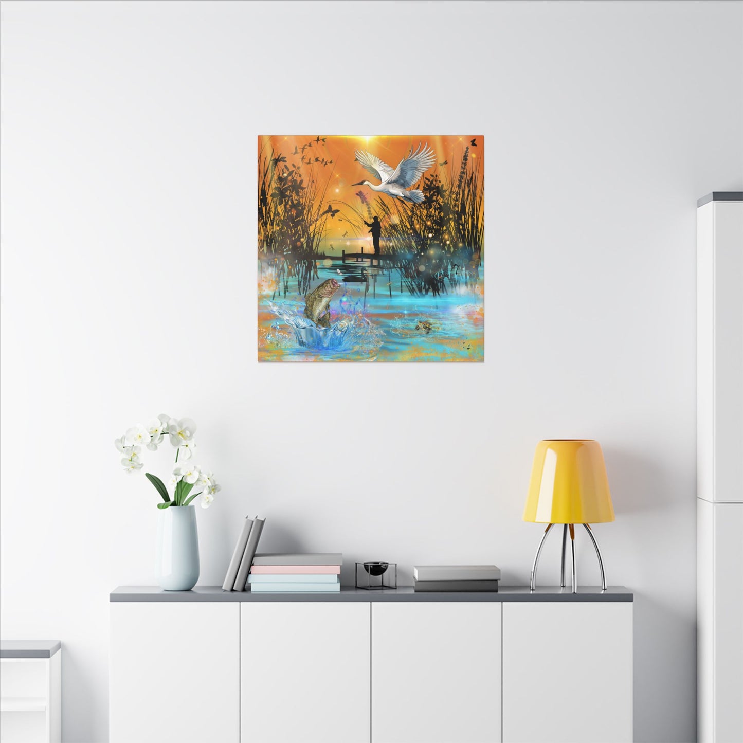 First Light First Bite - Fishing Sunset Canvas Art, Wildlife Wall Decor, Nature Lover Gift, Outdoor Adventure Home Decor, Multi-Size Fish Print