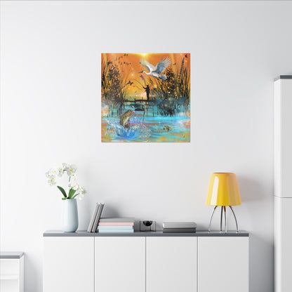 First Light First Bite - Fishing Sunset Canvas Art, Wildlife Wall Decor, Nature Lover Gift, Outdoor Adventure Home Decor, Multi-Size Fish Print