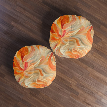 Tufted Floor Pillow, Round Orange Floral