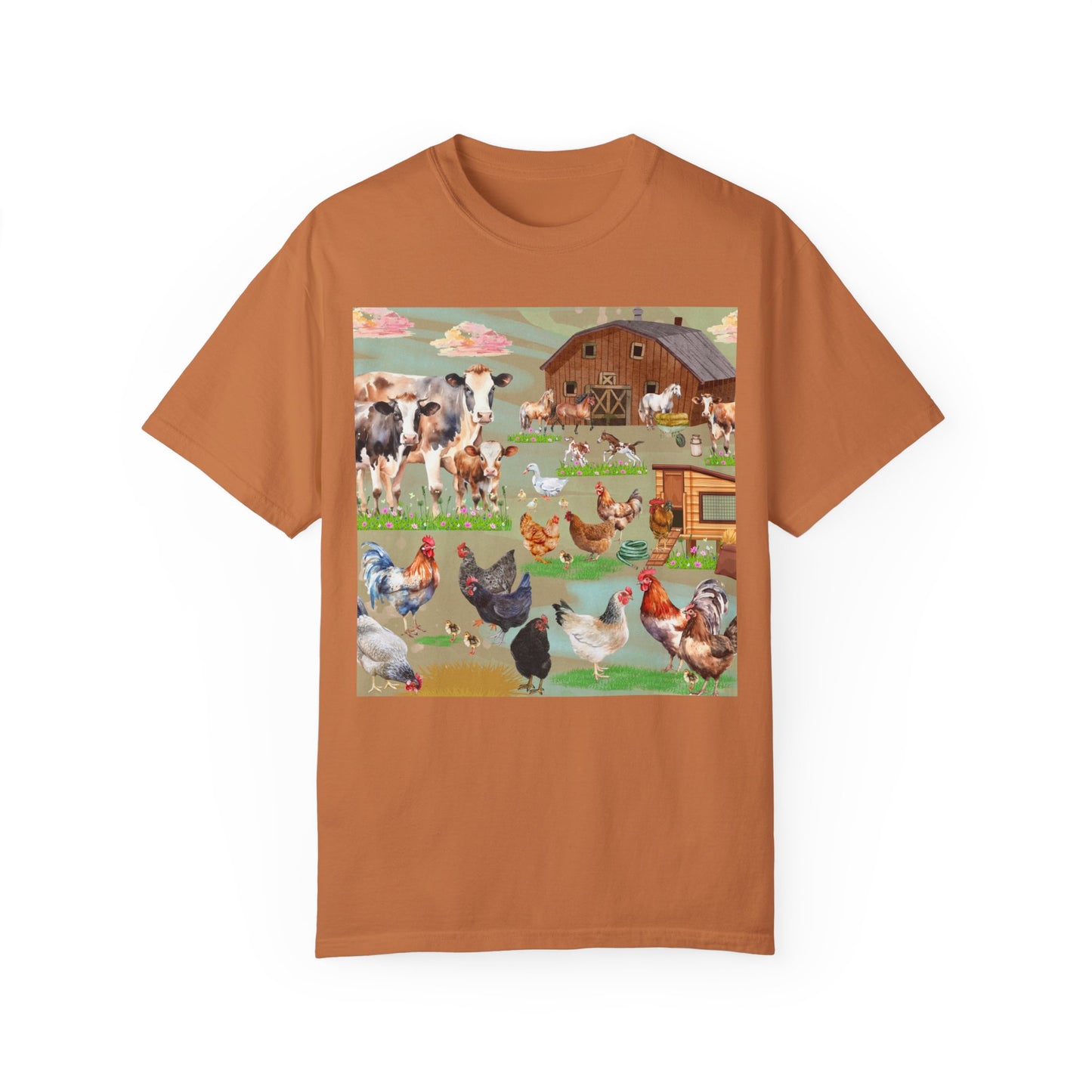 Springtime At The Barnyard Unisex Garment-Dyed T-shirt