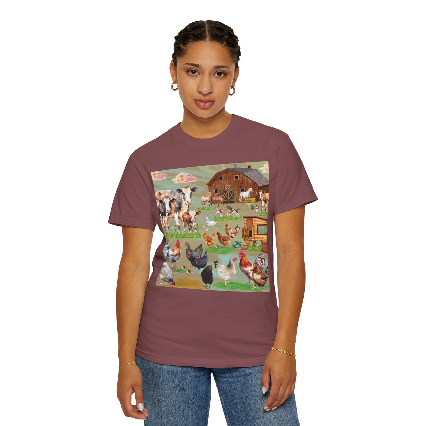 Springtime At The Barnyard Unisex Garment-Dyed T-shirt