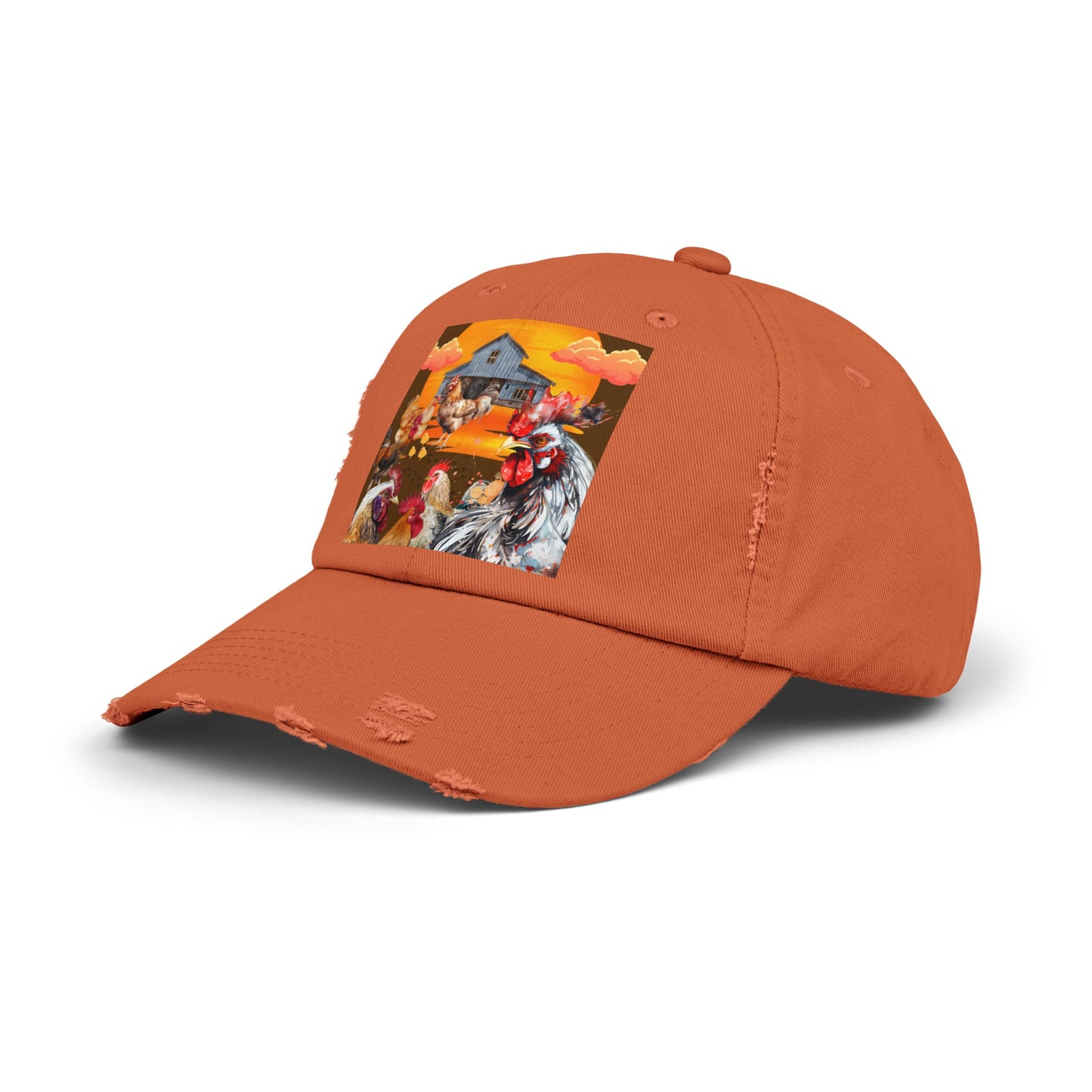 Chickens At Sunset Unisex Distressed Cap