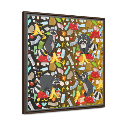 Raccoons In The Trash Gallery Canvas Wraps, Square Frame