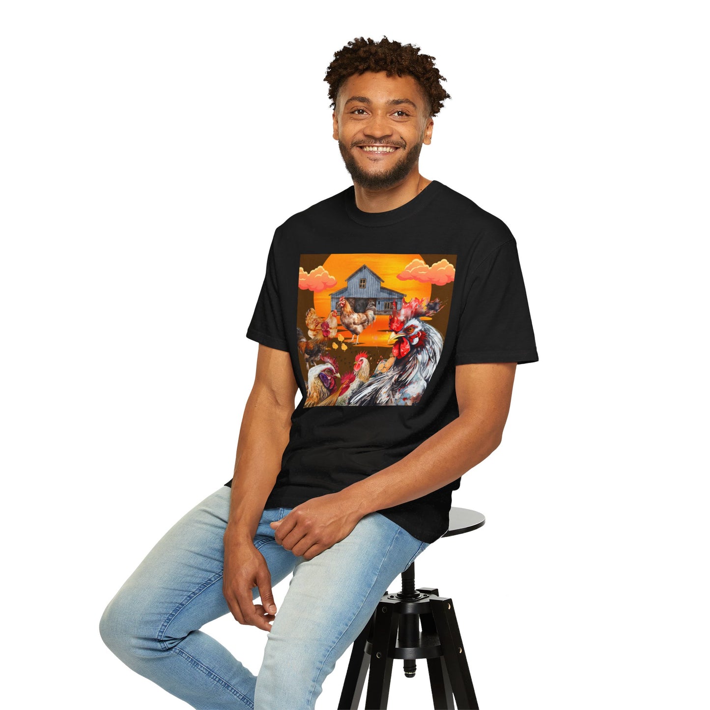 Chickens At Sunset Unisex Garment-Dyed T-shirt