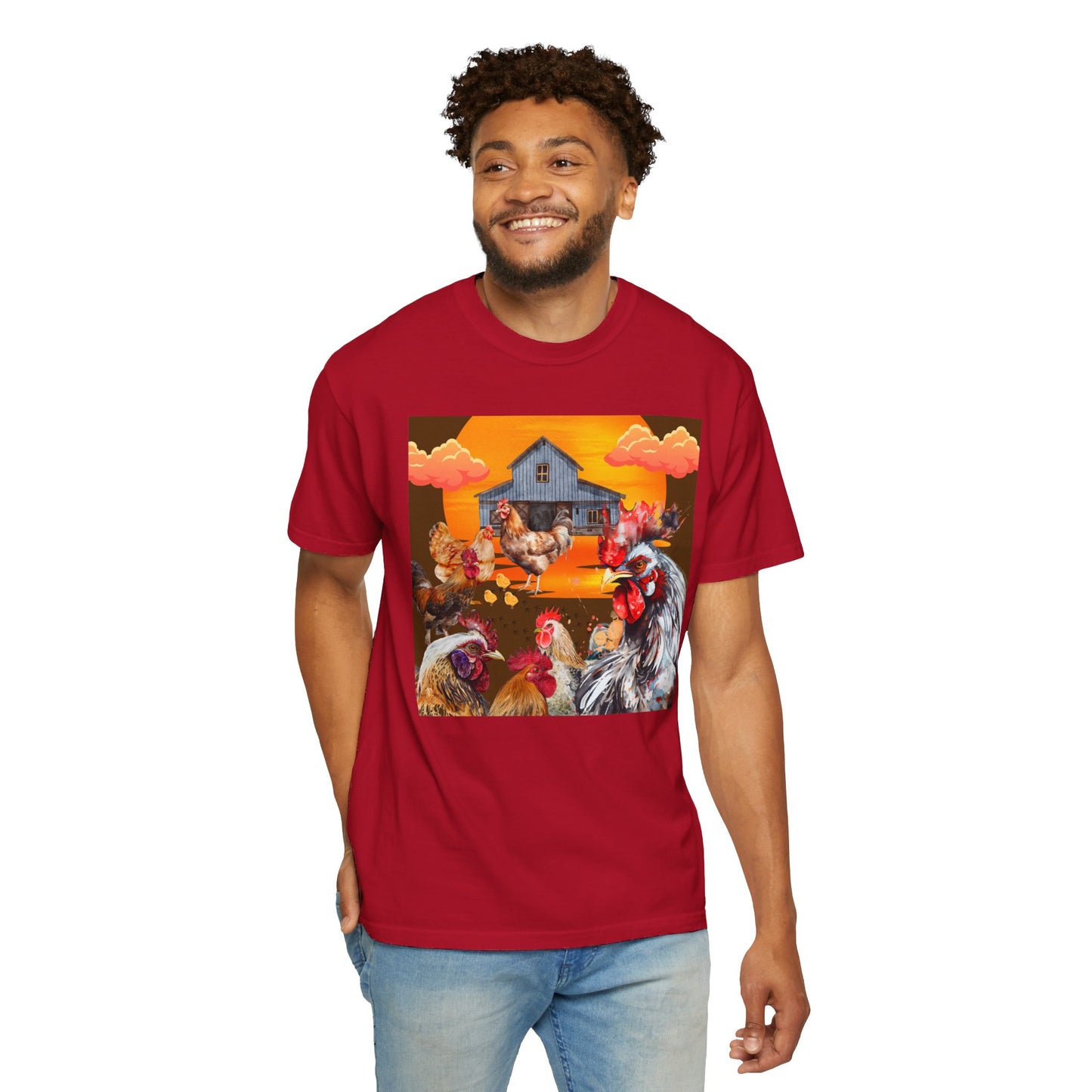 Chickens At Sunset Unisex Garment-Dyed T-shirt
