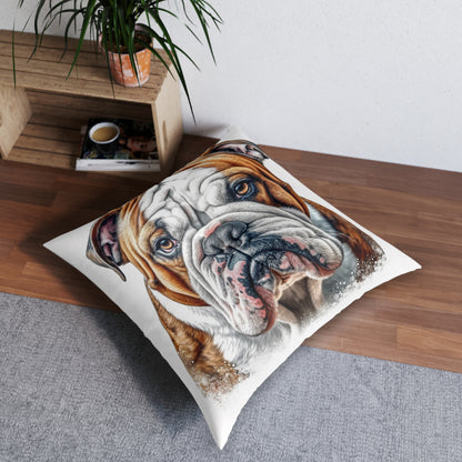 Tufted Floor Pillow, Square English Bulldog