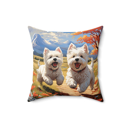 Westie 2 Spun Polyester Square Pillow
