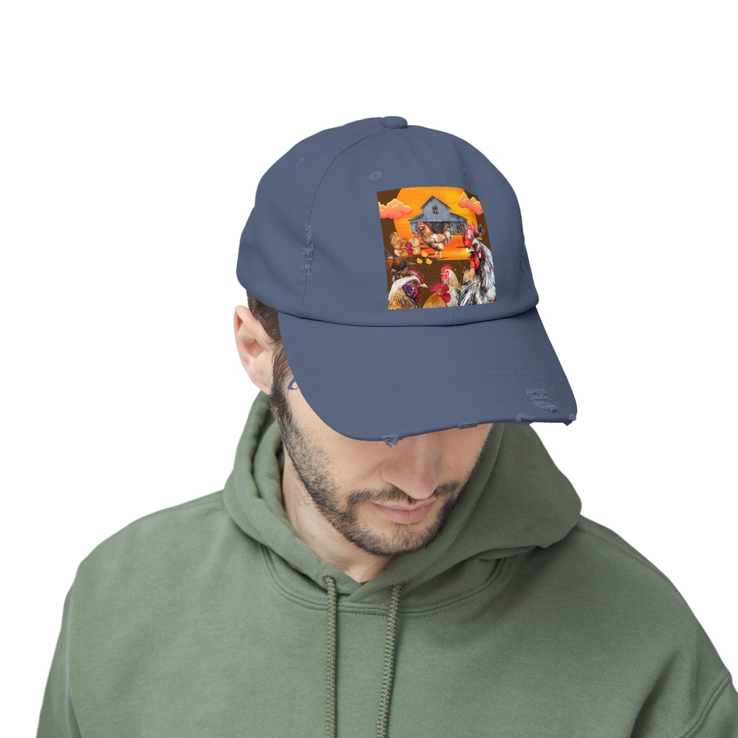 Chickens At Sunset Unisex Distressed Cap