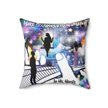 In His Hands Spun Polyester Square Pillow