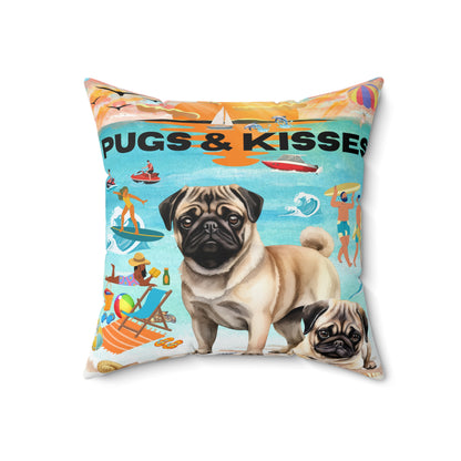 Pugs & Kisses Spun Polyester Square Pillow