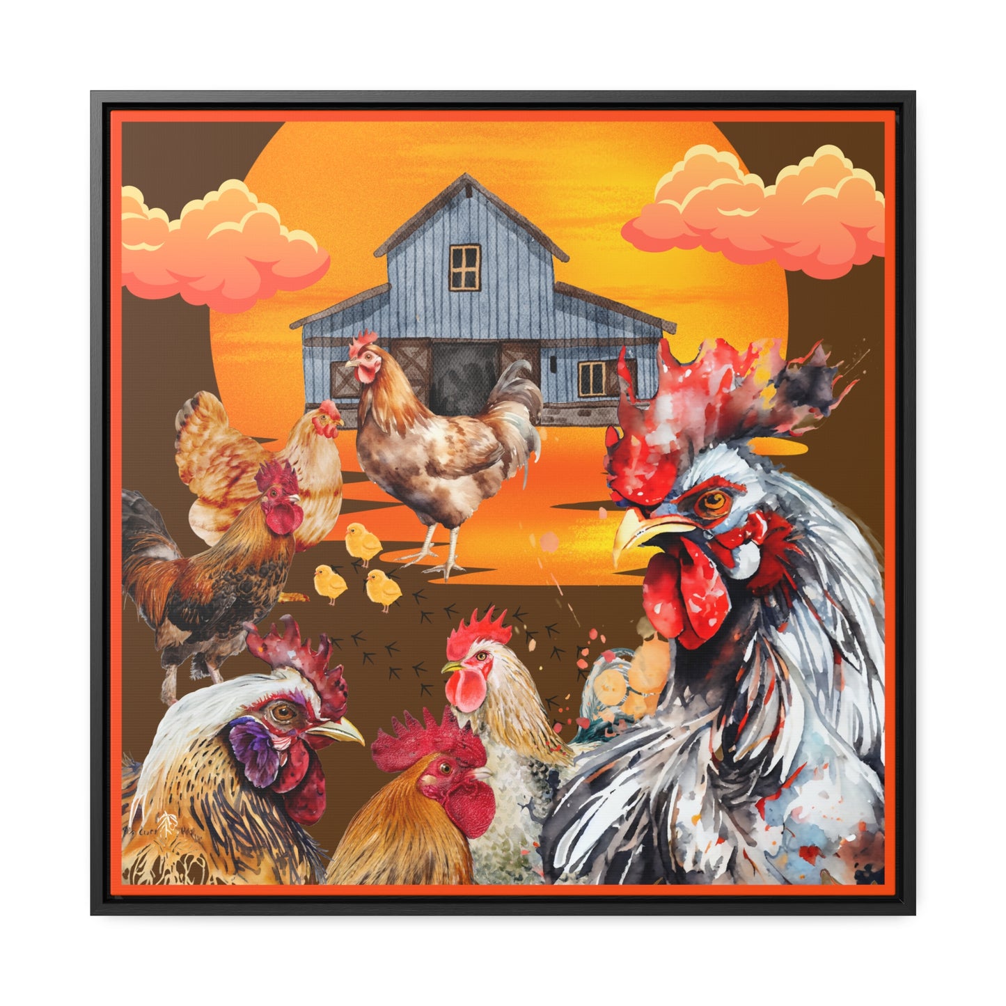 Chickens At Sunset Gallery Canvas Wraps, Square Frame