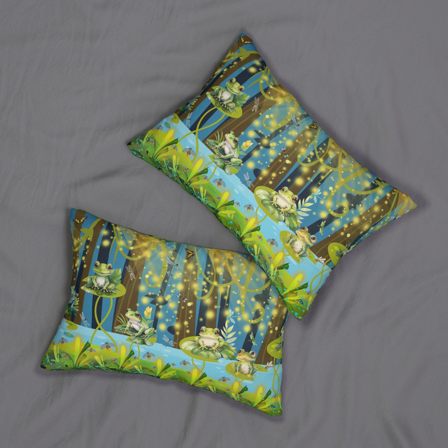 Frogs and Fireflies Spun Polyester Lumbar Pillow