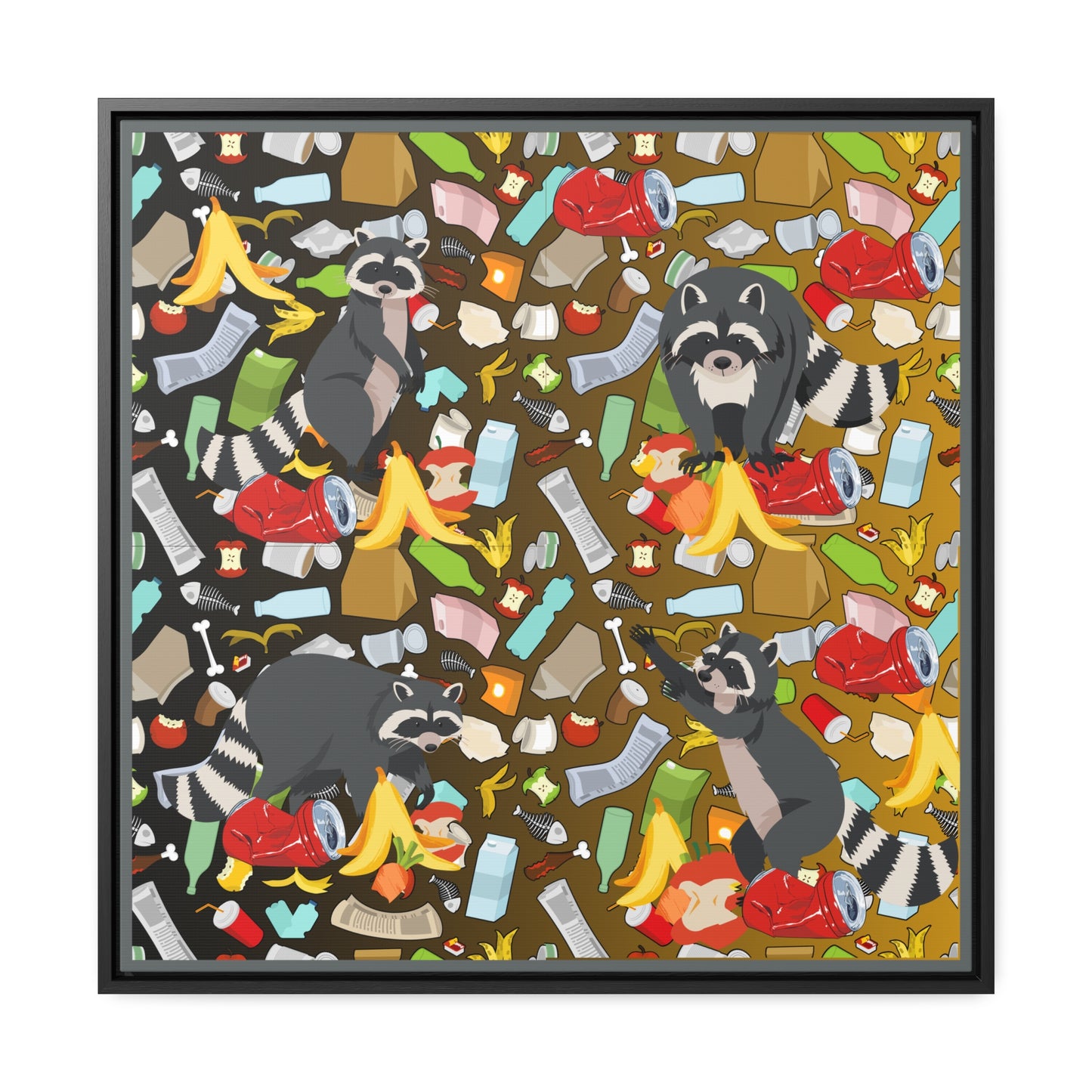 Raccoons In The Trash Gallery Canvas Wraps, Square Frame