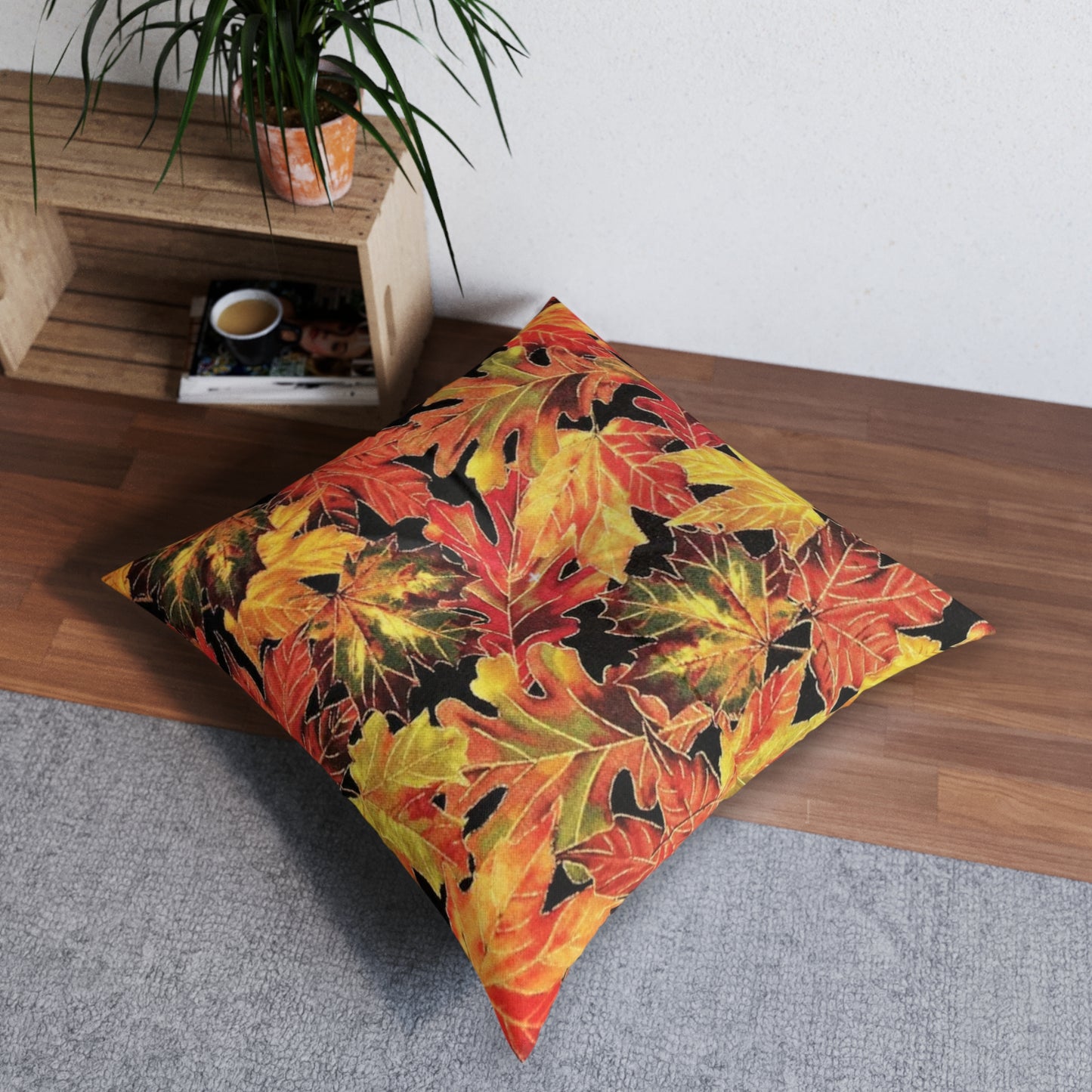 Tufted Floor Pillow, Square Fall Leaves