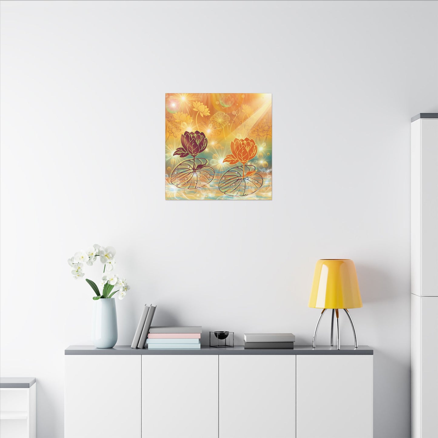 Morning Dew- Lotus Blossom Stretched Canvas Art Print, Vibrant Wall Decor, Meditation Room Artwork, Floral Home Decoration, Gift for Yoga Lovers