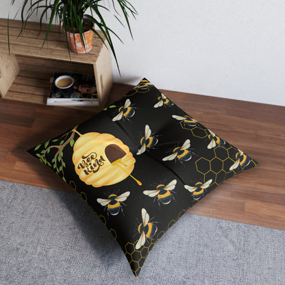 Bee Kind Tufted Floor Pillow, Square