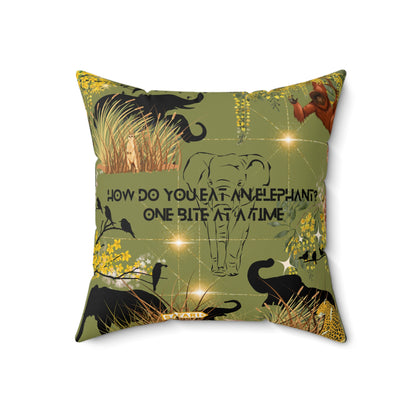 How Do You Eat An Elephant One Bite At A Time Spun Polyester Square Pillow