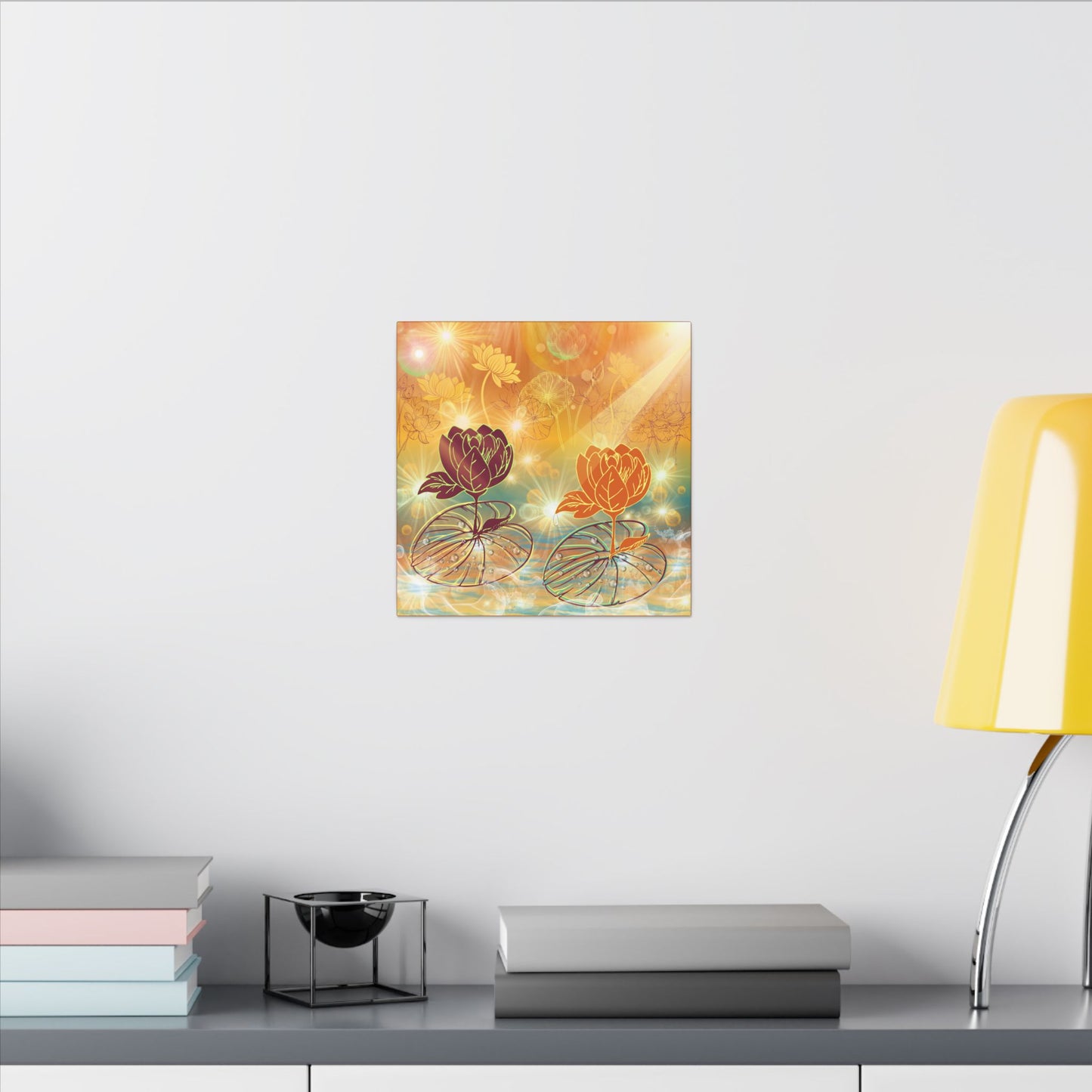 Morning Dew- Lotus Blossom Stretched Canvas Art Print, Vibrant Wall Decor, Meditation Room Artwork, Floral Home Decoration, Gift for Yoga Lovers