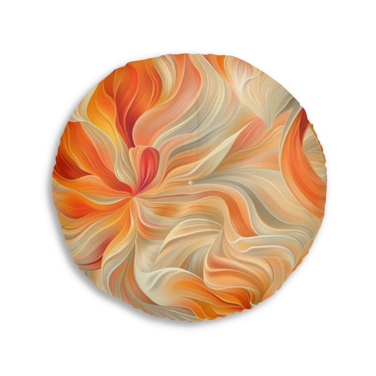 Tufted Floor Pillow, Round Orange Floral