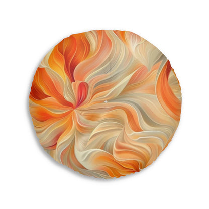 Tufted Floor Pillow, Round Orange Floral