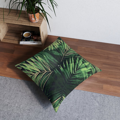 Tufted Floor Pillow, Square Palm Leaves